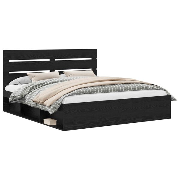 vidaXL &Aacute;gykeret fejt&aacute;ml&aacute;val Fekete 200 x 200 cm T&ouml;m&ouml;r fenyőfa