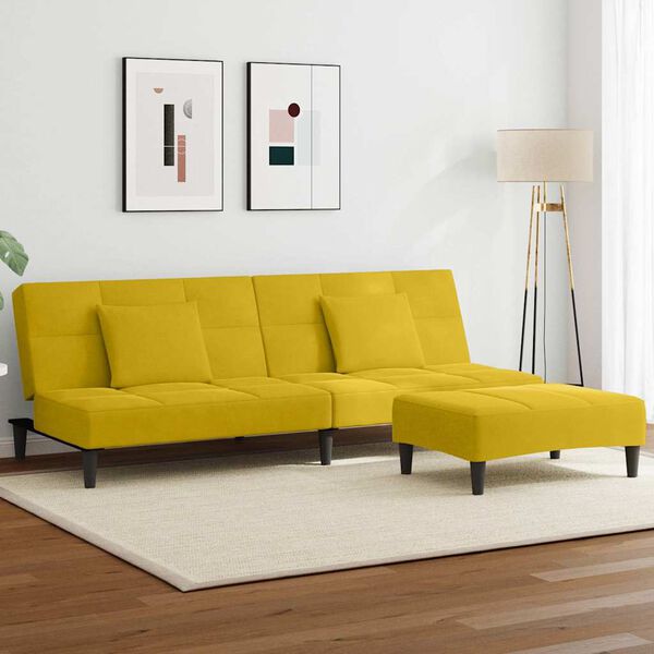 vidaXL 2 szem&eacute;lyes s&aacute;rga b&aacute;rsony kanap&eacute;&aacute;gy l&aacute;btart&oacute;val