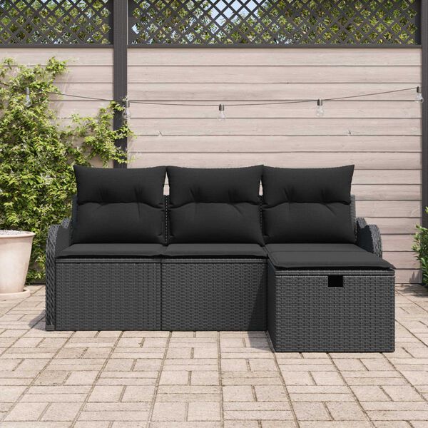 vidaXL Kerti Kanap&eacute; Szett p&aacute;rn&aacute;val t&aacute;rol&oacute;val 4 pcs Fekete Poli rattan