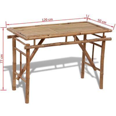 vidaXL összecsukható bambusz kerti asztal 120 x 50 x 77 cm