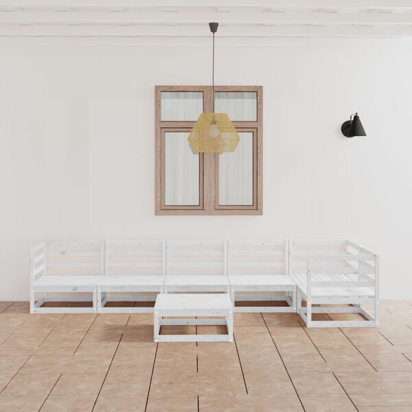 vidaXL 7 r&eacute;szes feh&eacute;r t&ouml;m&ouml;r fenyőfa kerti &uuml;lőgarnit&uacute;ra