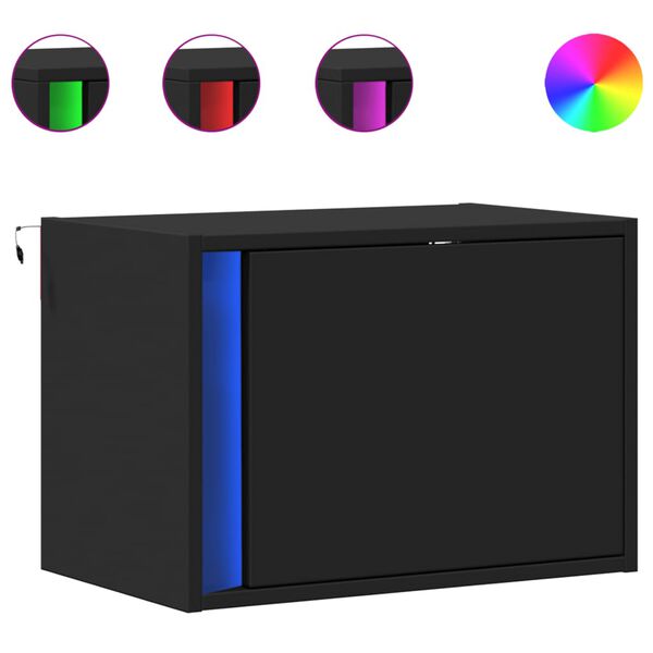 vidaXL 2 db fekete falra szerelhető éjjeliszekrény LED-világítással