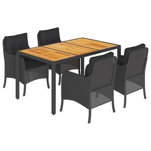 vidaXL 5 r&eacute;szes fekete polyrattan kerti &eacute;tkezőgarnit&uacute;ra p&aacute;rn&aacute;kkal