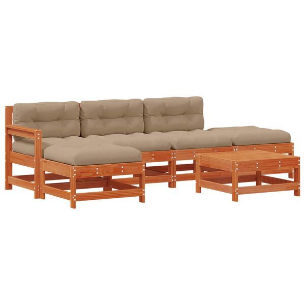 vidaXL Kerti lounge szett 6 pcs Viaszbarna T&ouml;m&ouml;r fenyő