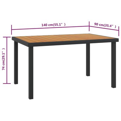 vidaXL barna alumínium és WPC kerti asztal 140 x 90 x 74 cm
