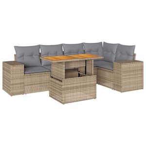 vidaXL 6 r&eacute;szes b&eacute;zs polyrattan kerti &uuml;lőgarnit&uacute;ra p&aacute;rn&aacute;val