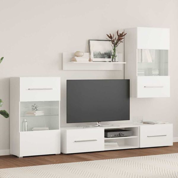 vidaXL 5 darabos TV szekrény LED világítással Matt fehér színű, műfa