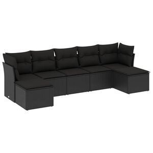 vidaXL 7 r&eacute;szes fekete polyrattan kerti &uuml;lőgarnit&uacute;ra p&aacute;rn&aacute;val