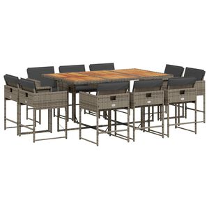 vidaXL 11 r&eacute;szes sz&uuml;rke polyrattan kerti &uuml;lőgarnit&uacute;ra p&aacute;rn&aacute;kkal