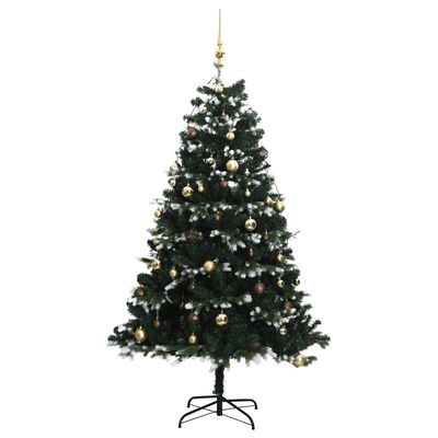 vidaXL csuklópántos műkarácsonyfa 300 LED-del és gömbökkel 210 cm