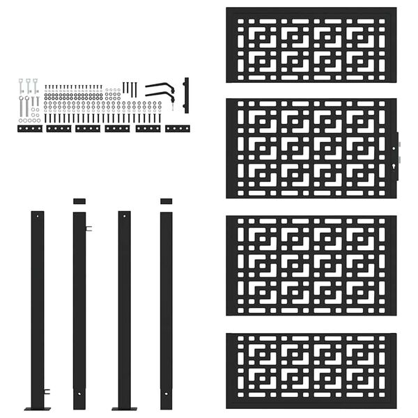 vidaXL fekete acél kerti kapu 100x175 cm kereszt mintával