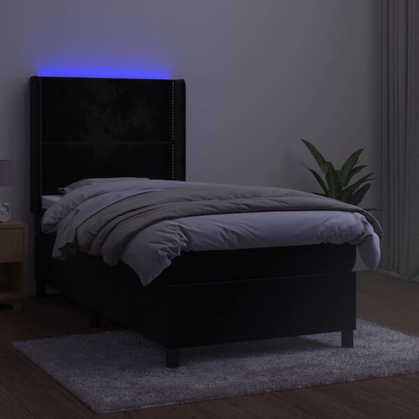 vidaXL fekete b&aacute;rsony rug&oacute;s &eacute;s LED-es &aacute;gy matraccal 90x190 cm