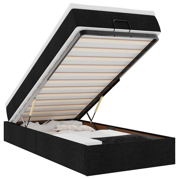 vidaXL Ottomán ágykeret matraccal fekete 90x200cm szövet