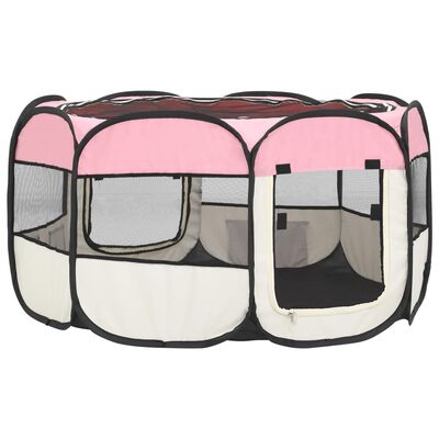 vidaXL rózsaszínű összecsukható kutyakennel hordtáskával 125x125x61 cm