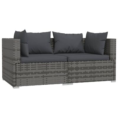 vidaXL szürke kétszemélyes polyrattan kanapé párnákkal