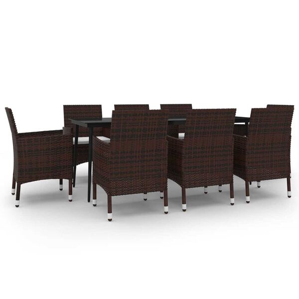 vidaXL 9 r&eacute;szes polyrattan &eacute;s &uuml;veg kerti &eacute;tkezőgarnit&uacute;ra p&aacute;rn&aacute;kkal