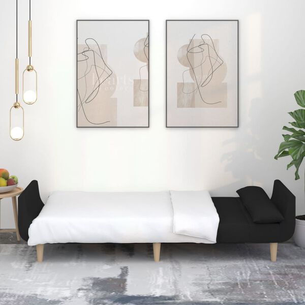 vidaXL k&eacute;tszem&eacute;lyes fekete sz&ouml;vet kanap&eacute;&aacute;gy k&eacute;t p&aacute;rn&aacute;val