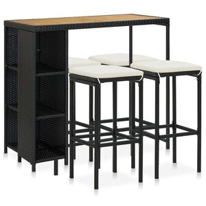 vidaXL 5 darabos fekete polyrattan kerti b&aacute;rszett p&aacute;rn&aacute;kkal