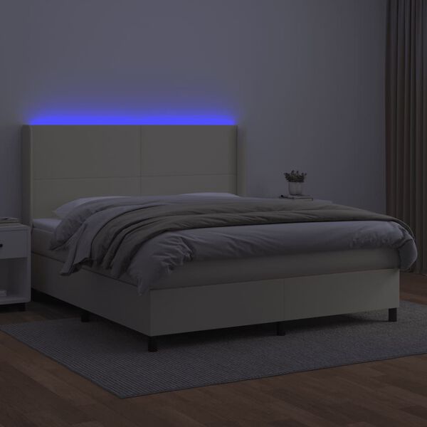 vidaXL kr&eacute;msz&iacute;nű műbőr rug&oacute;s &aacute;gy matraccal &eacute;s LED-del 180x200 cm