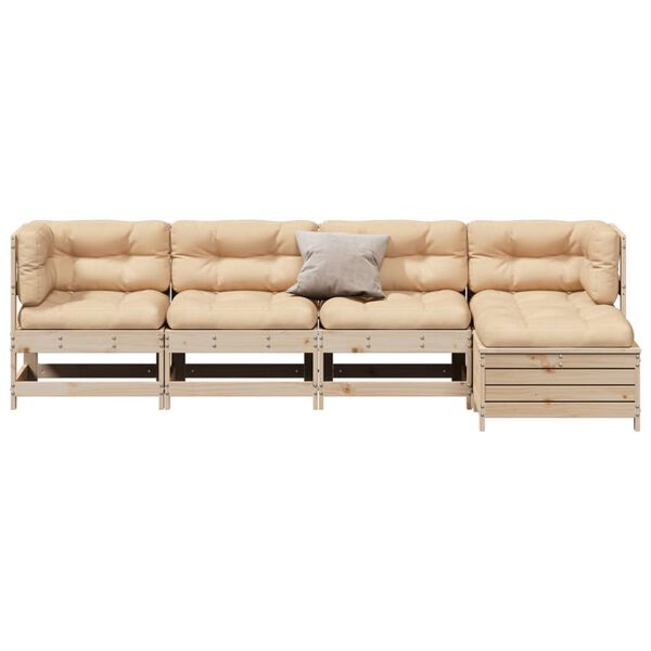 vidaXL 5 r&eacute;szes t&ouml;m&ouml;r fenyőfa kerti &uuml;lőgarnit&uacute;ra p&aacute;rn&aacute;val