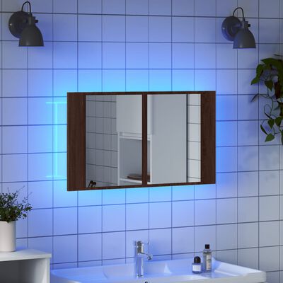 vidaXL barna tölgy akril LED-es tükrös fürdőszobaszekrény 80x12x45 cm