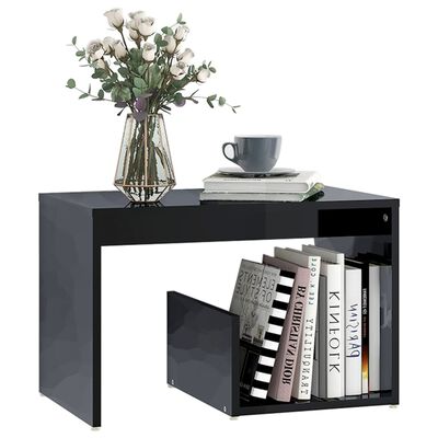 vidaXL magasfényű fekete forgácslap kisasztal 59 x 36 x 38 cm