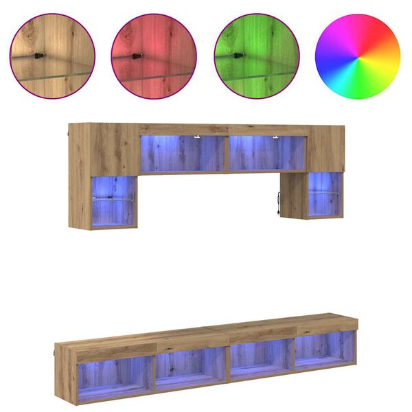 vidaXL TV Fali Egys&eacute;gek LED-del 6 pcs Artisan t&ouml;lgy Faanyag