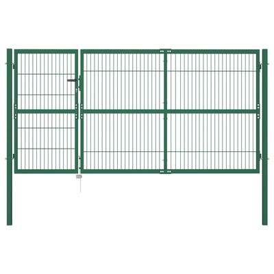 vidaXL zöld acél kerti kerítéskapu póznákkal 350 x 140 cm