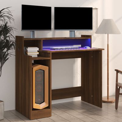 vidaXL barna tölgy színű szerelt fa íróasztal LED-ekkel 97x45x90 cm