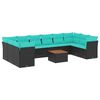 vidaXL 11 r&eacute;szes fekete polyrattan kerti &uuml;lőgarnit&uacute;ra p&aacute;rn&aacute;kkal