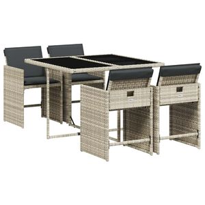 vidaXL 5r&eacute;szes vil&aacute;gossz&uuml;rke polyrattan kerti &eacute;tkezőgarnit&uacute;ra p&aacute;rn&aacute;val