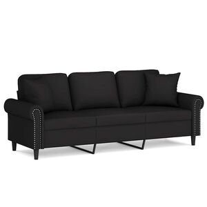 vidaXL 3 szem&eacute;lyes fekete b&aacute;rsony kanap&eacute; d&iacute;szp&aacute;rn&aacute;kkal 180 cm