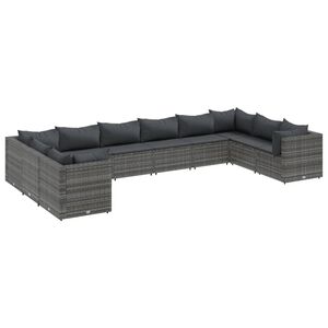 vidaXL 10 r&eacute;szes sz&uuml;rke polyrattan kerti &uuml;lőgarnit&uacute;ra p&aacute;rn&aacute;kkal