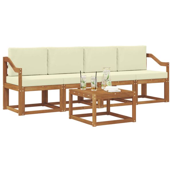 vidaXL K&uuml;lt&eacute;ri kanap&eacute; szett p&aacute;rn&aacute;val 5 pcs Term&eacute;szetes &eacute;s kr&eacute;msz&iacute;nű