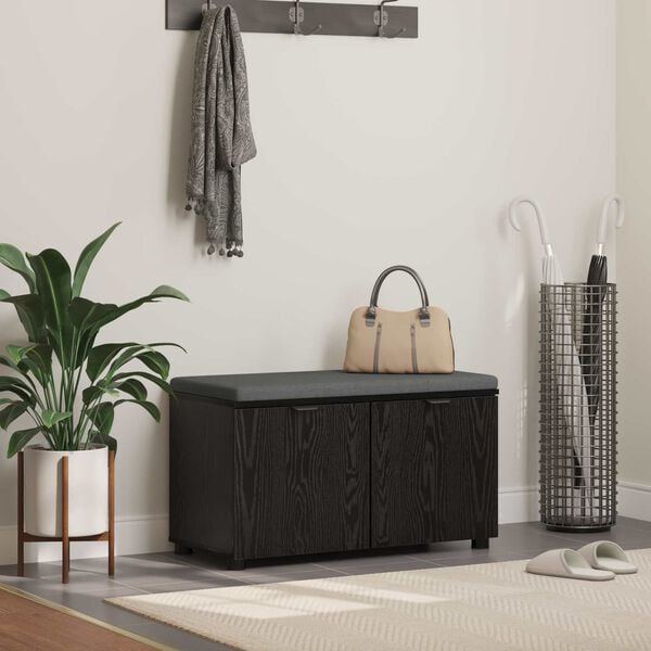 vidaXL Előt&eacute;r pad p&aacute;rn&aacute;val t&aacute;rol&oacute;val Fekete t&ouml;lgy 80 x 46 x 46 cm