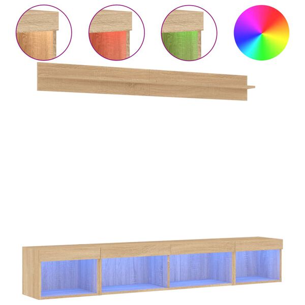 vidaXL 5 darab f&uuml;st&ouml;s t&ouml;lgy sz&iacute;nű szerelt fa TV-b&uacute;tor LED-del