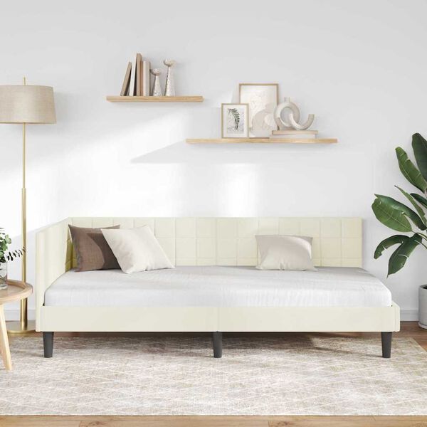 vidaXL Sarok&aacute;gy keret fejt&aacute;ml&aacute;val Kr&eacute;m 100 cm x 200 cm B&aacute;rsony