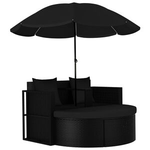 vidaXL fekete polyrattan kerti &aacute;gy napernyővel