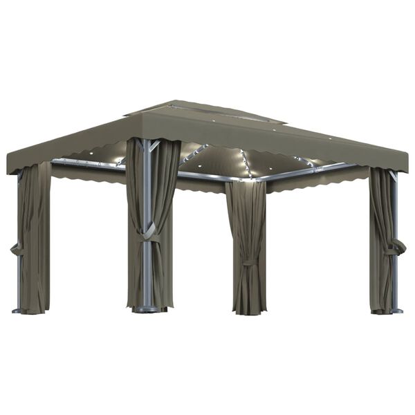 vidaXL tópszínű pavilon függönnyel és LED fényfüzérrel 4 x 3 m