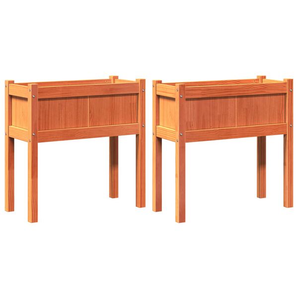 vidaXL 2 db viaszbarna t&ouml;m&ouml;r fenyő kerti vir&aacute;gl&aacute;da l&aacute;bakkal