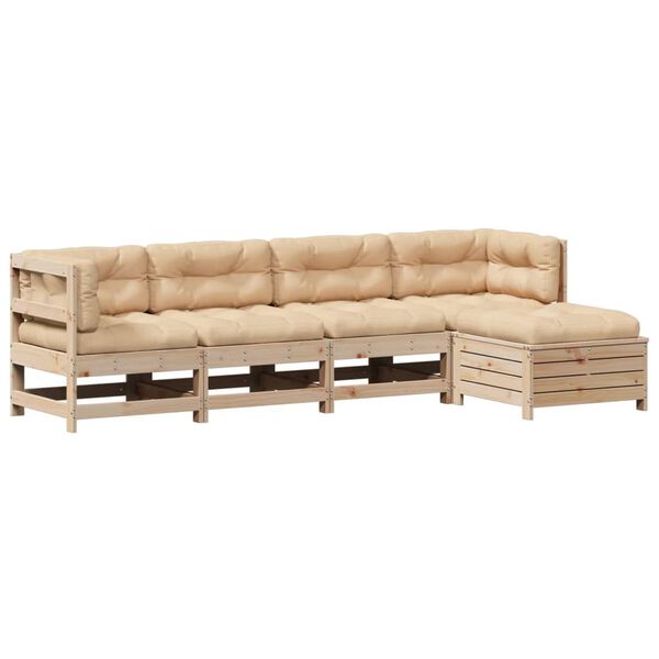 vidaXL 5 r&eacute;szes t&ouml;m&ouml;r fenyőfa kerti &uuml;lőgarnit&uacute;ra p&aacute;rn&aacute;val