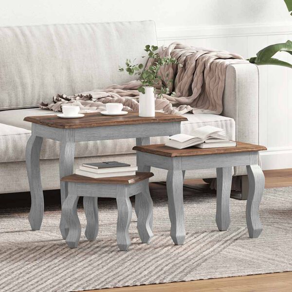 vidaXL 3 r&eacute;szes t&ouml;m&ouml;r mahag&oacute;ni fa egym&aacute;sba tolhat&oacute; asztal szett