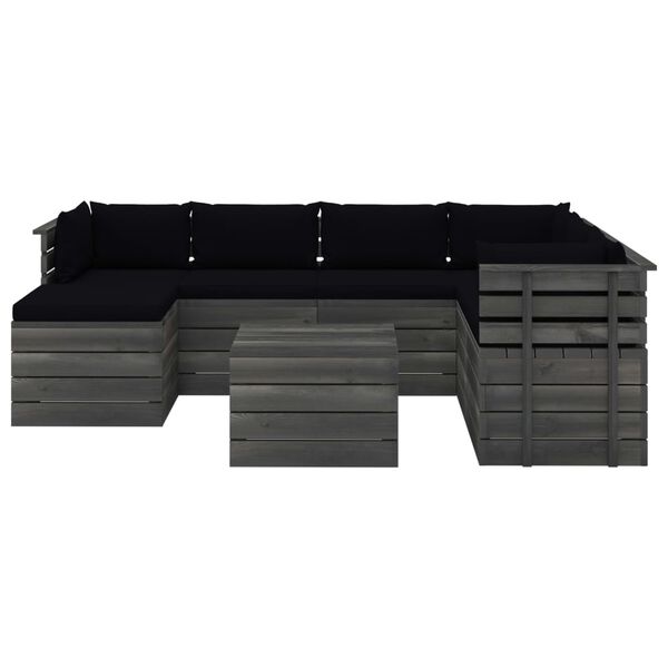 vidaXL 8 r&eacute;szes t&ouml;m&ouml;r fenyőfa kerti raklapgarnit&uacute;ra p&aacute;rn&aacute;kkal