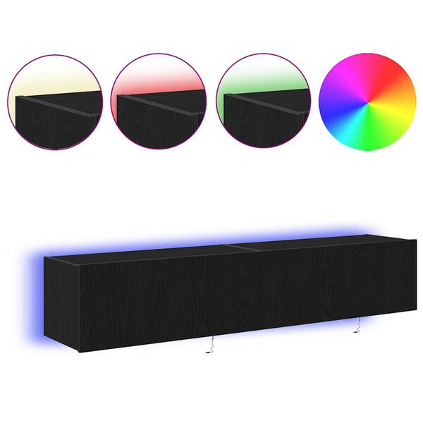 vidaXL TV Fali Szekr&eacute;ny 2 pcs Fekete t&ouml;lgy 80 x 35 x 31 cm Faanyag