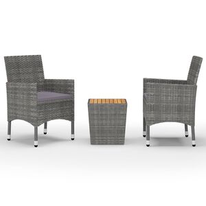 vidaXL 3 r&eacute;szes sz&uuml;rke polyrattan &eacute;s ak&aacute;cfa bisztr&oacute;szett