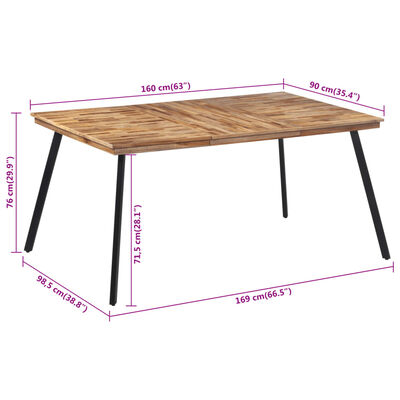 vidaXL tömör tíkfa étkezőasztal 169 x 98,5 x 76 cm