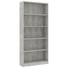 vidaXL 5-szintes betonsz&uuml;rke szerelt fa k&ouml;nyvszekr&eacute;ny 80 x 24 x 175 cm