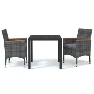 vidaXL 3 r&eacute;szes sz&uuml;rke polyrattan kerti &eacute;tkezőgarnit&uacute;ra p&aacute;rn&aacute;kkal
