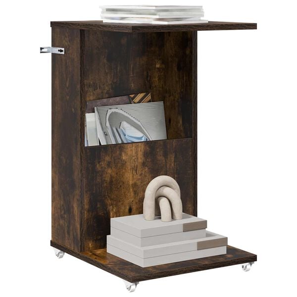 vidaXL Oldal asztal ker&eacute;kkel F&uuml;st&ouml;lt t&ouml;lgy 40 x 35 x 60 cm Faanyag