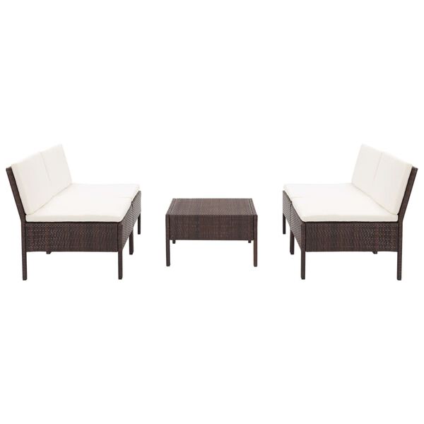 vidaXL 5 r&eacute;szes barna polyrattan kerti kanap&eacute;szett p&aacute;rn&aacute;kkal